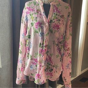 Kut from the Kloth Pink Floral Long-Sleeve Button Blouse
